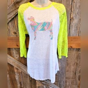 L&b Goat Graphic Tunic goat lover western guaze lace blouse XL farm life